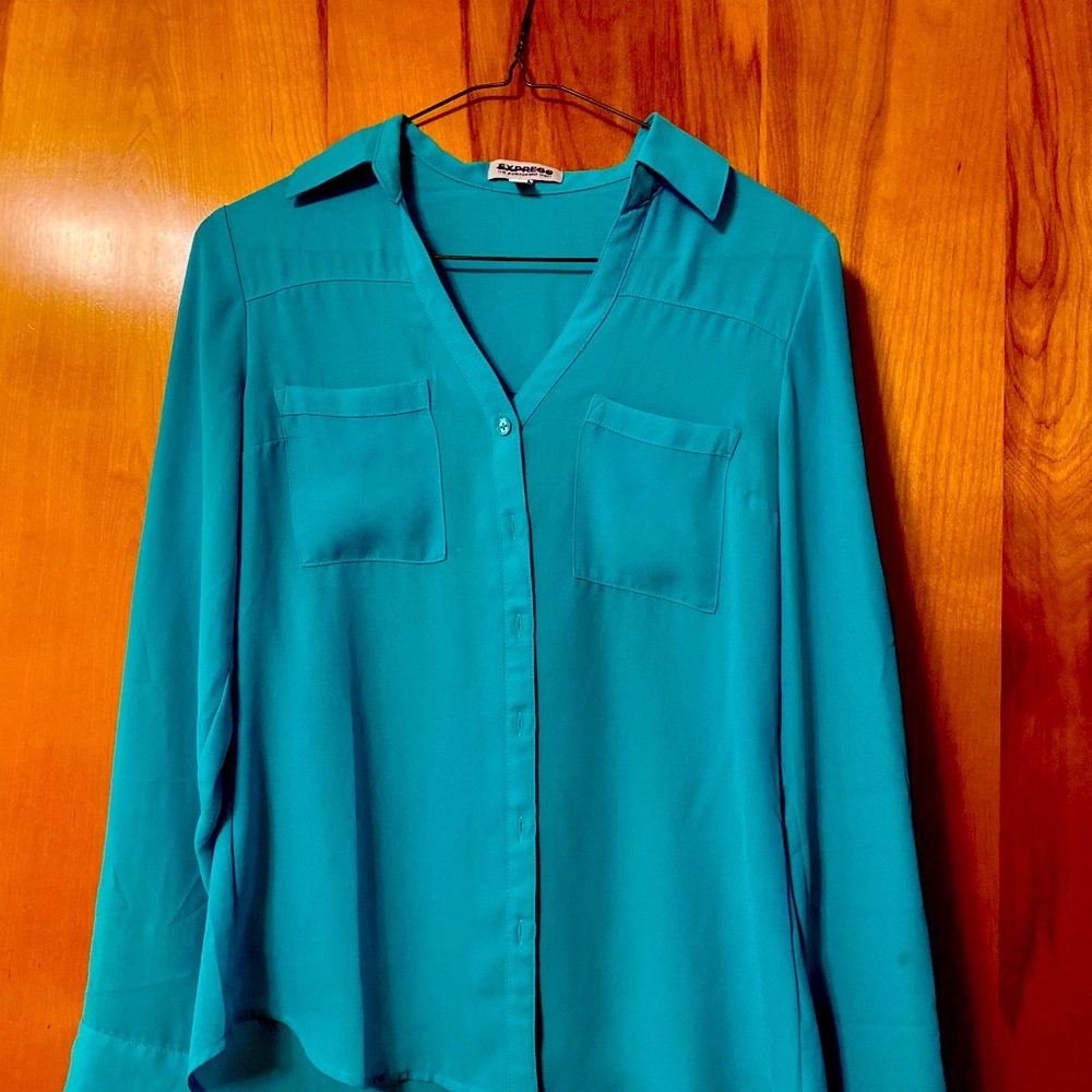 Turquoise blue long sleeve button up
